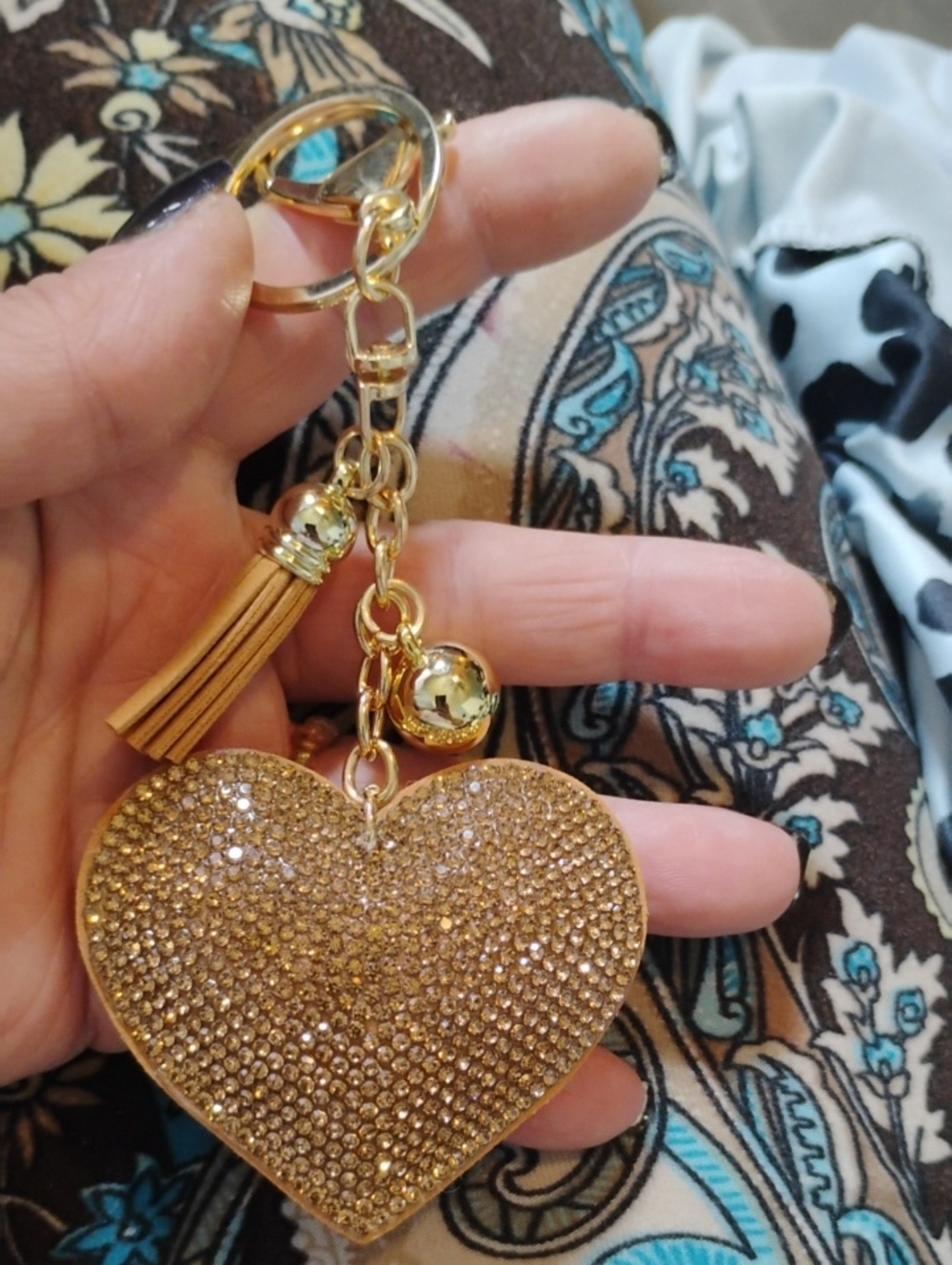 Sparkling Gold Heart Keychain with Tassel